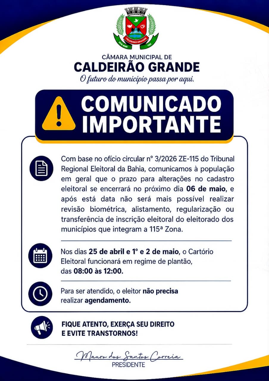 Encerramento do prazo para atualização do cadastro eleitoral será em 06 de maio